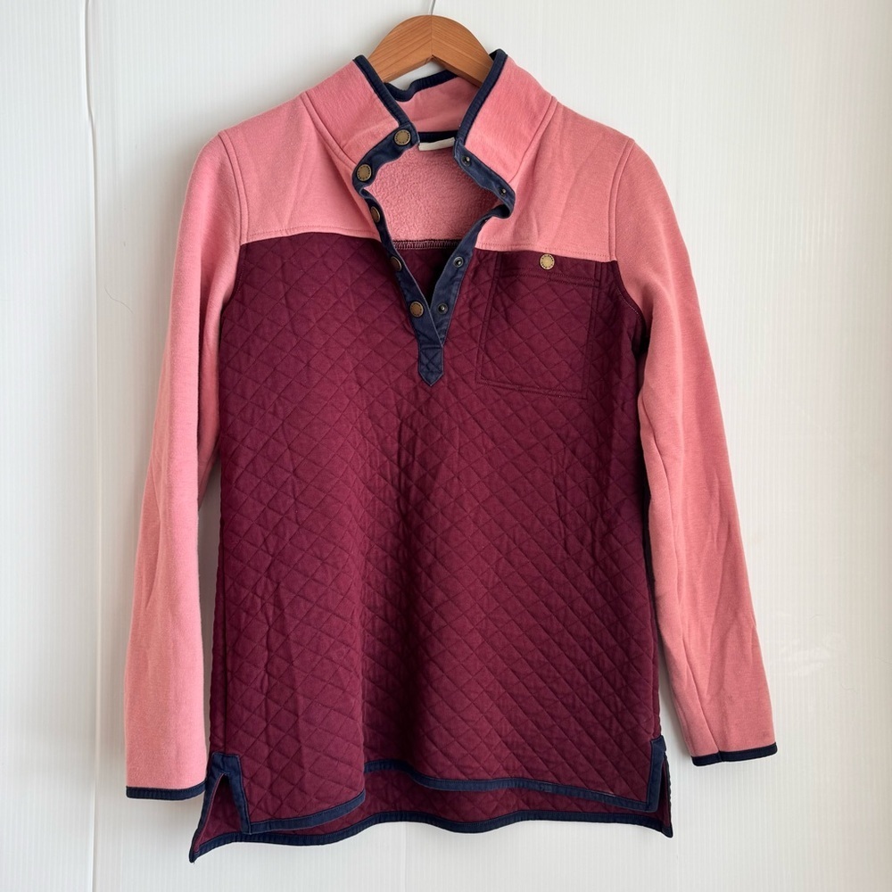 L.L. Bean Pink Quilted Fleece Pullover with Navy Trim